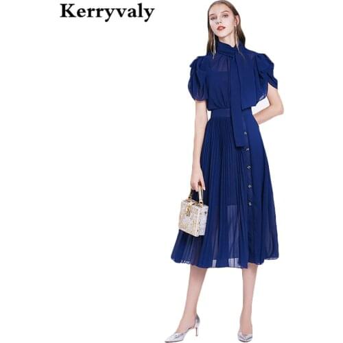 Summer Pleated Pink Chiffon Midi Dress Moda Mujer 2021 Women Short-Sleeved Bow Party Runway Dress Sukienki Damskie K6633