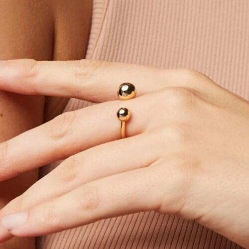 Minimalist Gold Color Round Ball Rings for Women Fashion Asymmetry Metal Beads Open Adjustable Rings Trendy Party Finger Jewelry