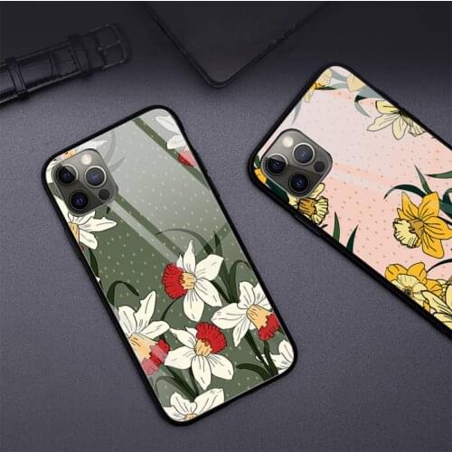Fashion beautiful flower leaf Phone Case Tempered Glass For iPhone 12 Pro Max Mini 11 Pro XR XS MAX 8 X 7 6S 6 Plus SE 2020 case