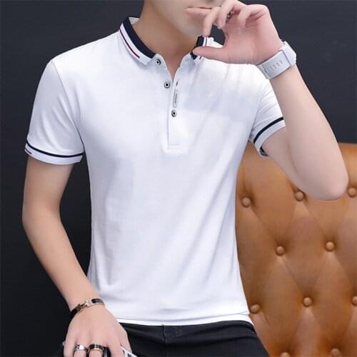 Mens Solid Color Turn-Down Collar Casual Polo Shirt Cotton Blended Short Sleeve Slim Fit Polo Shirt For Men Plus Size 2021