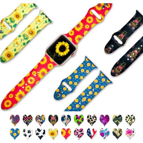 Set Of 4 Sport Leopard Sun-Flower Silicone Rubber Strap For Apple Watch Band Iwatch 6 Series 654321
