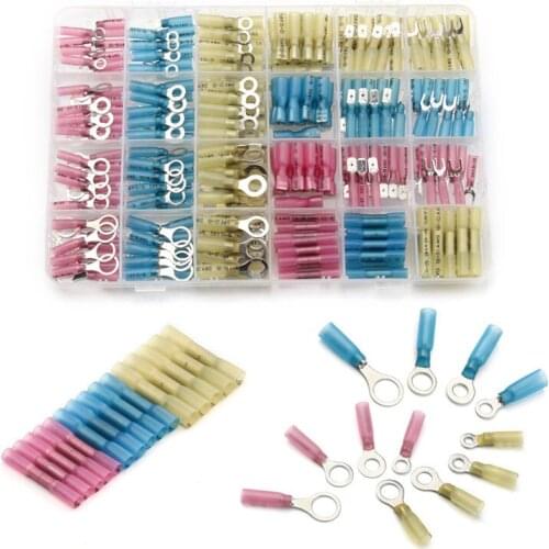 240Pcs Waterproof Heat Shrink Splice Connector Set Electrical Wire Ring Spade Fork Crimp Terminal Red Blue Yellow Assortment Kit
