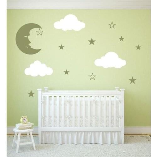 Moon Stars and Clouds Wall Mural for Nursery Custom Color Available Decals Wall Window Removable Decoration Wall Sticker ZA848