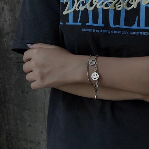 Stainless Steel MenTassel Short Bracelet Hollow Smiley Face Multi-element Combination Punk Wristband Casual Jewelry