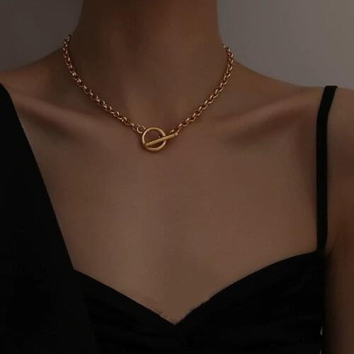 New Fashion Trend Gold Color Long Necklace Geometric Metal Chain Adjustable Necklace for Women Girls Party Wedding Jewelry