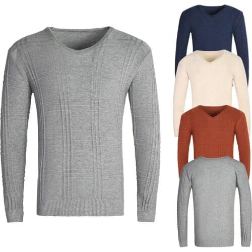 Autumn/winter V-Neck New Sweater Mens Solid Color Long-Sleeved Trendy Sweater with Sweater