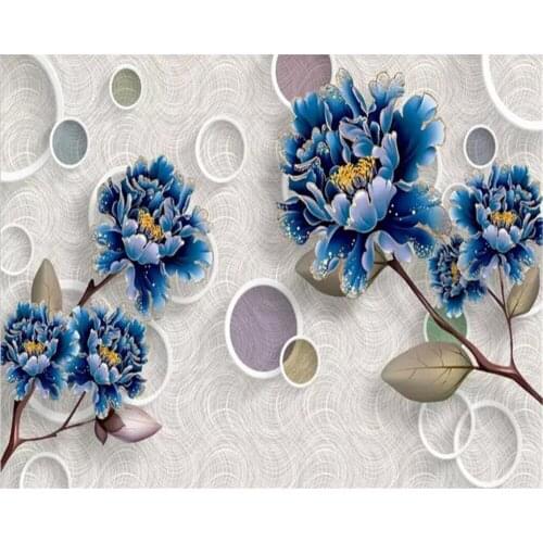 Custom 3D Curtain Delicate Blue Flowers Connected To The Circle Floral Curtain Living Room Bedroom Beautiful Practical Shade Cur