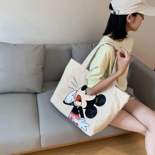Disney casual canvas big bag girl new Minnie mouse large capacity Mickey tote bag one-shoulder handbags