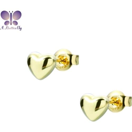 9K Yellow Plain Gold Love Ear Studs Exquisite And Compact Design Basic Simple And Versatile Jewelry Birthday Gift