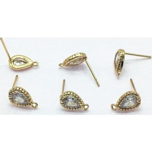 New arrival!11x7mm 50pcs Plating Real gold Zircon Drop Ear Stud For Earring DIY parts,Jewelry Accessories Findings & Component