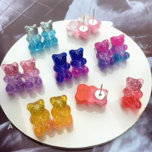 Hot Sale Bear Rainbow Rubber Candy Bear Earrings with Soft and Cute Earrings Ear Clips Suitable for Little Girls Birthday Gifts