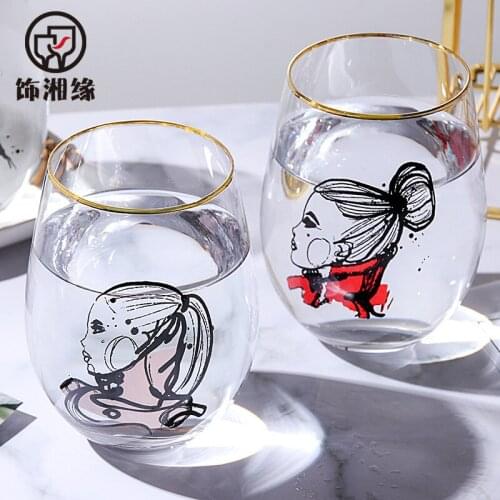 Nordic INS character glass glass glass household creative student web celebrity drink water cup juice drink cup breakfast cup