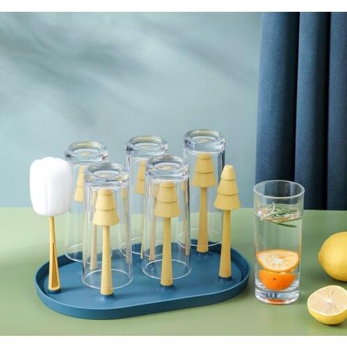 Nordic Style Baby Bottle Drying Rack with Brush Shape Kids Bottles Cleaning Dryer Drainer Storage Rack Cup Holder Organizer