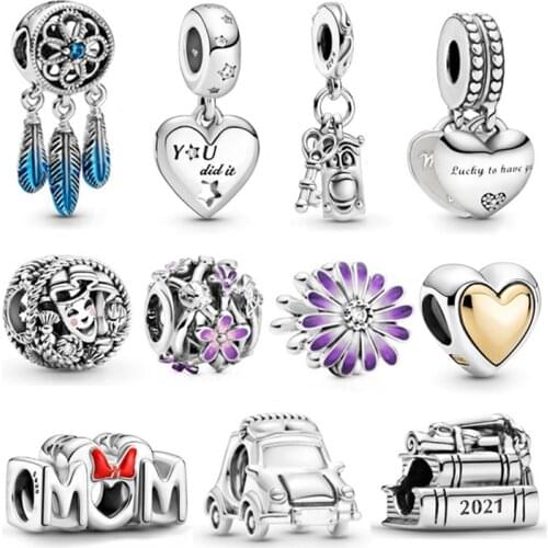 Spring new 2021 graduation commemorative charm purple daisy dream catcher heart-shaped small pendant diy bracelet accessories