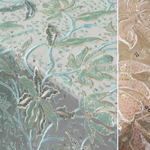 High quality new Gauze fabric Three dimensional embroidery with jacquard beads patchwork High end dress cheongsam DIY tissus