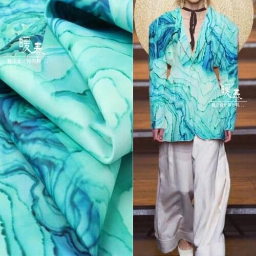 Green Printed Air Layer Fabric Abstract Water Ripple DIY Patches Doll Decor Cheongsam Dress Garment Designer Fabric