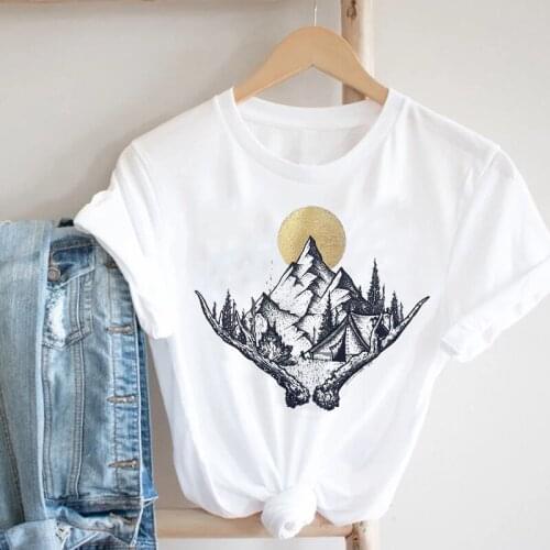 Women Casual Cartoon Mountain Camper Travel Ladies Kawaii 90s Fashion Clothes Print Tshirt Female Tee Top Graphic T-shirt