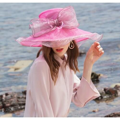 FS Fashion Hat For Women Kentucky Derby Rose Organza Hats Ladies Tea Party Wedding Large Wide Brim Fascinator Champagne Fedoras