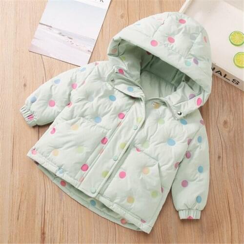 Winter Childrens Hooded Padded Jacket Baby Boys and Girls Korean Version Of Warm Polka Dot Printing Down Padded Outing Overcoat