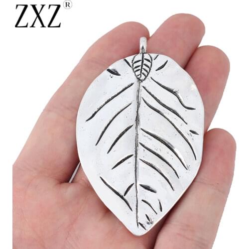 ZXZ 5pcs Tibetan Silver Large Leaf Charms Pendants for Jewelry Making Findings 72x44mm