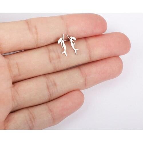 New Arrival 1Pair Little Mermaid Stainless Steel Earrings Cute Daughter Of Sea Earrings Studs Kids Girl Minimalist Jewelry Gift