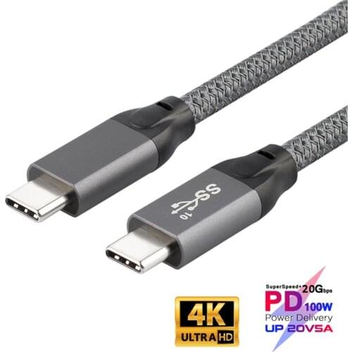 100W PD 5A Type-C Cable 4K @60Hz USB-C USB3.2 20Gbps Fast Charging Cord For Macbook SAMSUNG Note 20 Ultra S10 Thunderbolt QC4.0