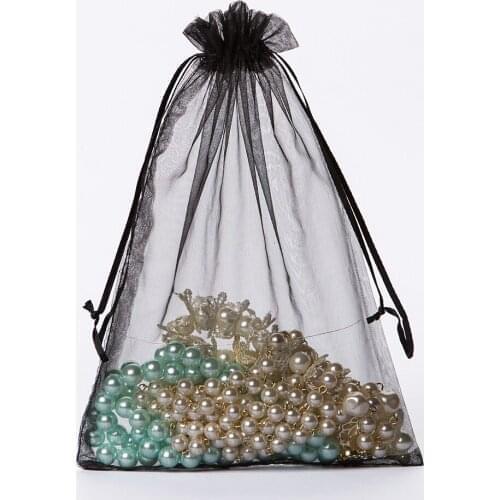 11x16cm Black Organza Jewelry Bags Christmas Gift Bags Small Packaging Sacks Customized Logo Printing 50pcs/lot Wholesale