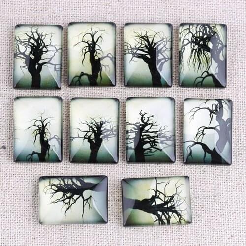 Onwear 20pcs mix dead tree photo rectangle glass cabochon 18x25mm diy flatback handmade jewelry accessories for pendant keychain
