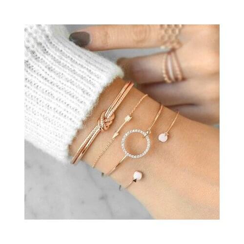 4pcs Set Rhinestone Knot Bracelet Minimalist Alloy Metal Handmade Chain Bracelet Beach Jewelry for Women and Girls LXH