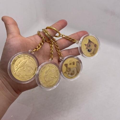 40mm Doge Commemorative Coin Collection Dogecoin Metal Keychain Convenient Backpack Pendant Keychain Decoration Gifts
