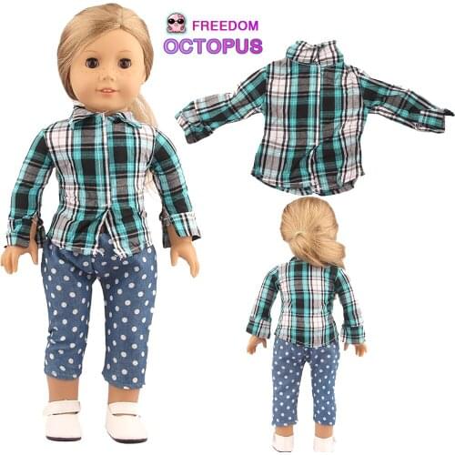 43cm New Reborn Baby Doll Shirt Green Color Plaid Long-sleeved Shirt For 18 Inch American& Russia,OG Girl Dolls Toy