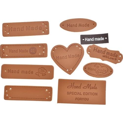 50pcs/pack Hand Made Letter Sewing Garment For Labels DIY Craft Leather Tags For Bags Shoes Decoration Supplies