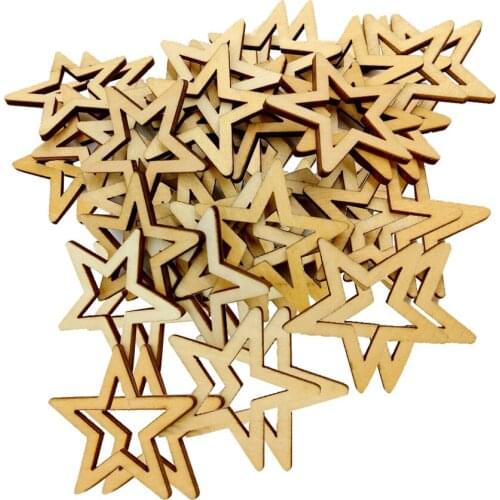 50 Pieces Hollow Star Shaped Blank Wooden Embellishment for Scrapbooking DIY Craft 30mm wedding decoration Cutout heart slice