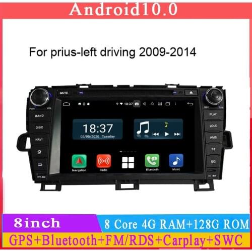 8"octa core 4G RAM 64G ROM android 10 car dvd gps for toyota prius left driving 2009-2014 with gps multimedia player BT 4.2