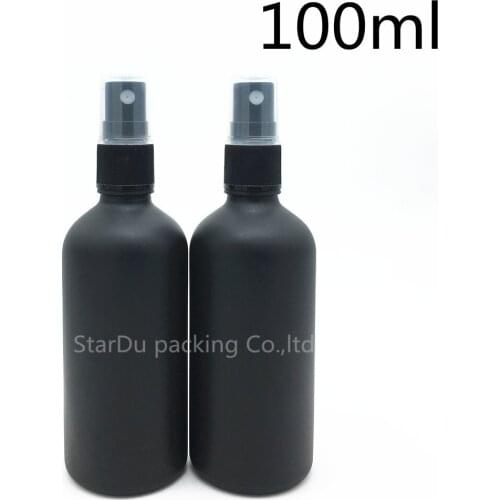 Free Shipping 10pcs 100ml black Frosted glass bottle with Black plastic sprayer, Essential Oil Spray Glass perfume bottle