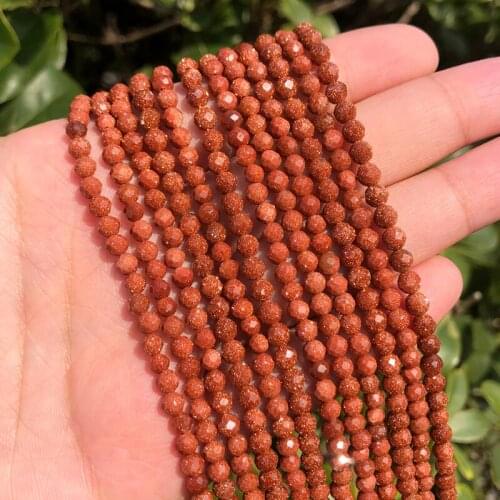 2 3 4mm Natural Gold Sand Stone beads Micro Faceted Stone Beads handmad Small Loose Beads For Jewelry Making Bracelet Necklace