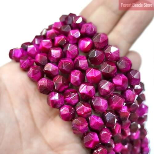 Natural Stone Diamond Faceted Rose Pink Tiger Eye Round Beads DIY Bracelet Necklace Charms for Jewelry Making 15"Strand 6 8 10MM