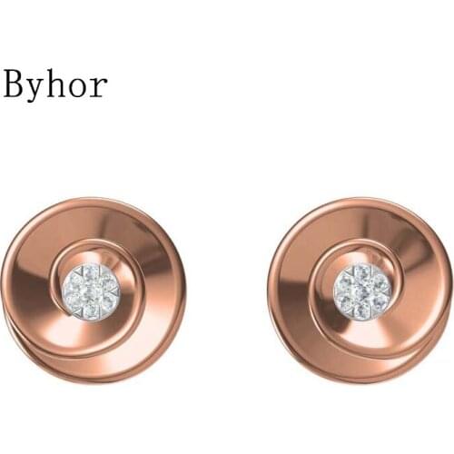 Byhor Solid 14K White/Yellow+White/Rose+White Gold 0.164ct Natural Diamond Stud Earrings Wedding Women Round Cерьги Fine Jewelry