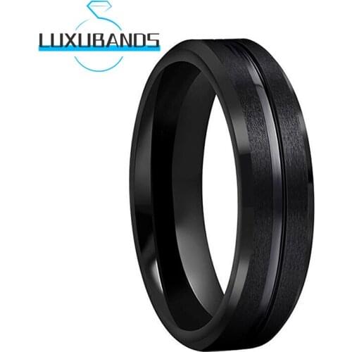 6MM Black Tungsten Carbide Rings For Men Women Center Grooved Beveled Edges Engagement Bands Matte Brushed Finished Comfort Fit