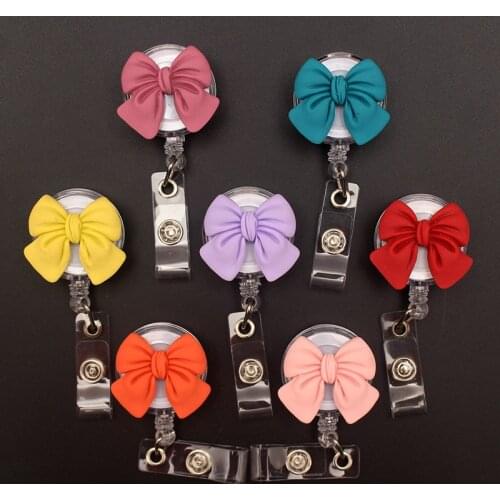 Beautiful Color Resin Bowknot Retractable Badge Reel For Nurse&Doctor Card Holder Office&Hospital Supplies Boy&Girl Name Card