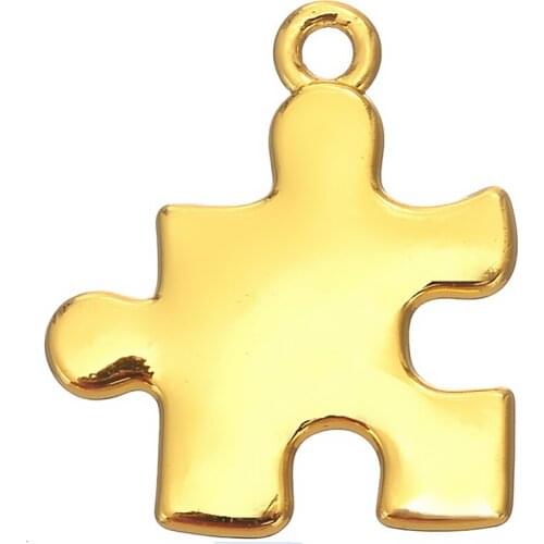 Metal Plating Gold Autism Puzzle Square charms pendant for hand making bracelet necklace Jewelry DIY