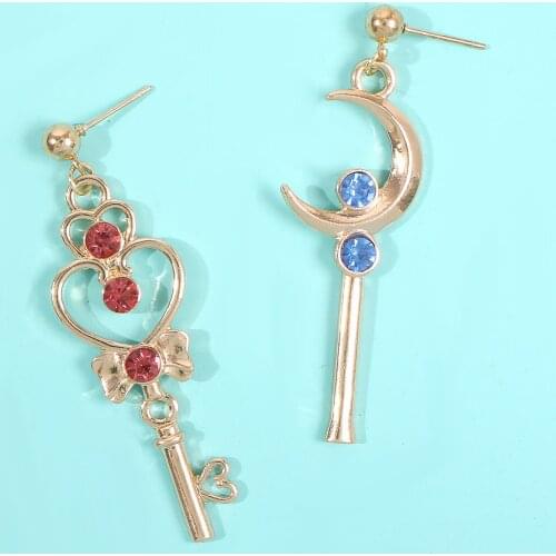 Fashion Anime Moon Earrings Cosplay Drop Magic Wand Crystal Star Pearl Dangle Earrings for Women Girls Christmas Gift