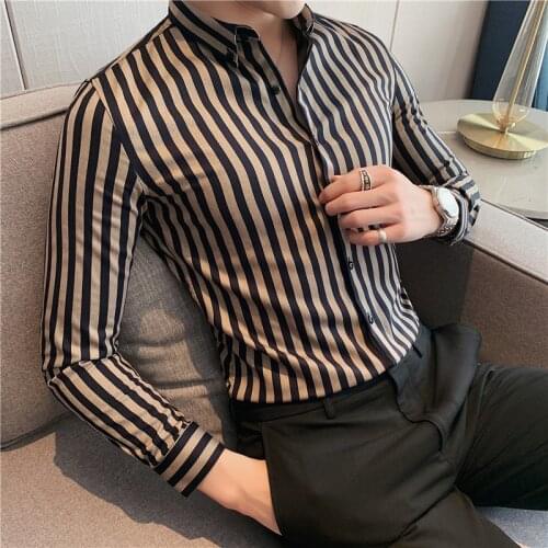 Plus Size 4XL-M Autumn Winter New Long Sleeve Striped Shirt Men Clothing 2021 Simple Slim Fit Luxury Business Chemise Homme Sale