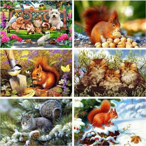 ARMYQZ5D DIY Diamond Painting Cross Stitch Kit Squirrel Dog Mosaic Round Diamond Square Diamond Embroidery New Year Gift