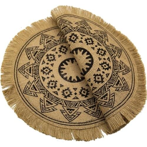 Round Placemats Set of 4,Boho Woven Jute Table Mats with Pompom Tassel for Dining Room Kitchen Table Decor