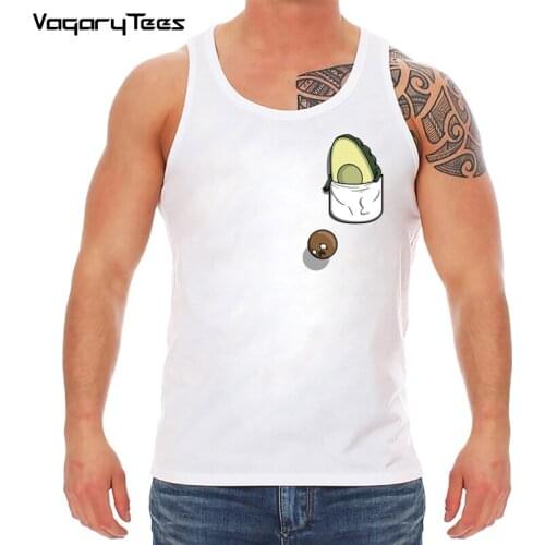 VagaryTees New Avocado Shirt Vegan Tops men Harajuku Kawaii Tank top Vogue Novelty Creative Pocket Vest Fashion Top