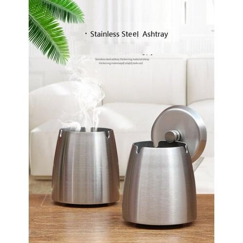 Outdoor Cigarette Ashtray Windproof Stainless Steel with Lid Gift Cigar Lighters Smoking Ash Holder Tray for Home Decor Yard