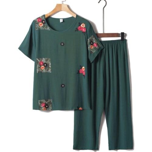 Fdfklak New Arrival Female Pajamas Set Sleepwear Women Cotton Print Flower Pyjamas Summer Loose Nightwear Home Large XL-4XL