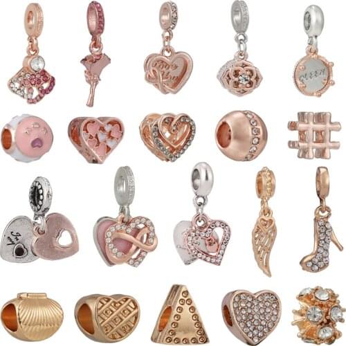 2Pcs/Lot New Design Rose Gold Color True Love Infinite Pendant Fit European Style Charm Bracelets For Women Jewelry Gift Making