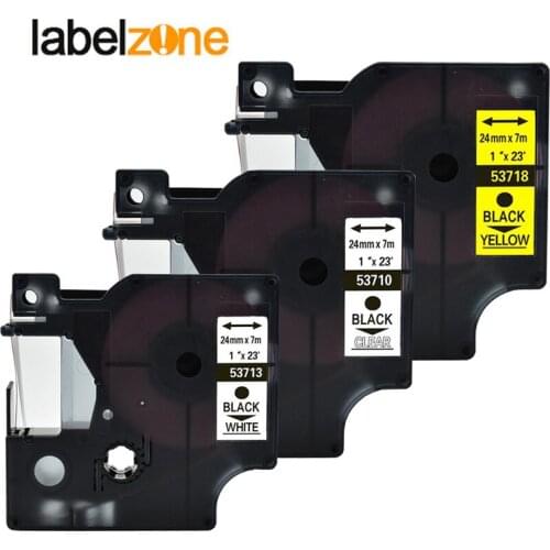 Multicolor 53713 24mm compatible Dymo D1 24mm label printer 53710 53718 for dymo 24mm label makers Black on white/clear/yellow